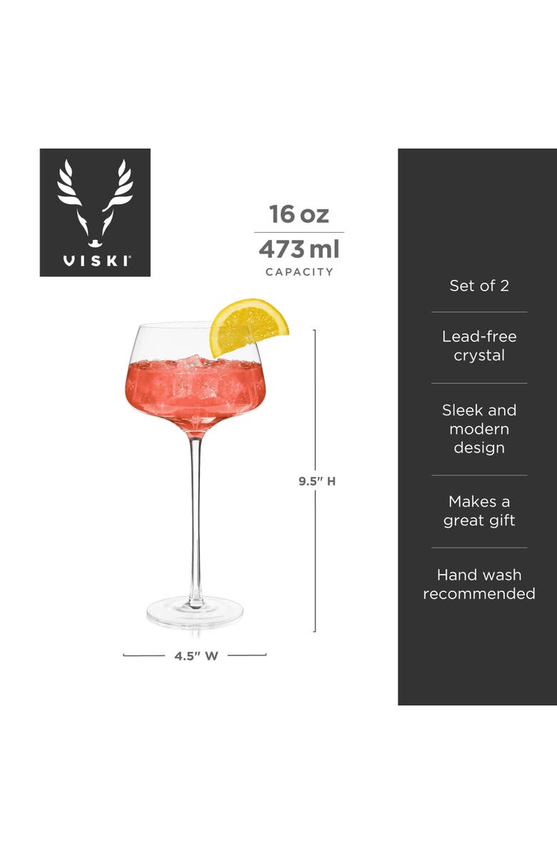 Viski Raye Crystal Angled Amaro Spritz Glasses Set of 2, Alternate, color, Clear