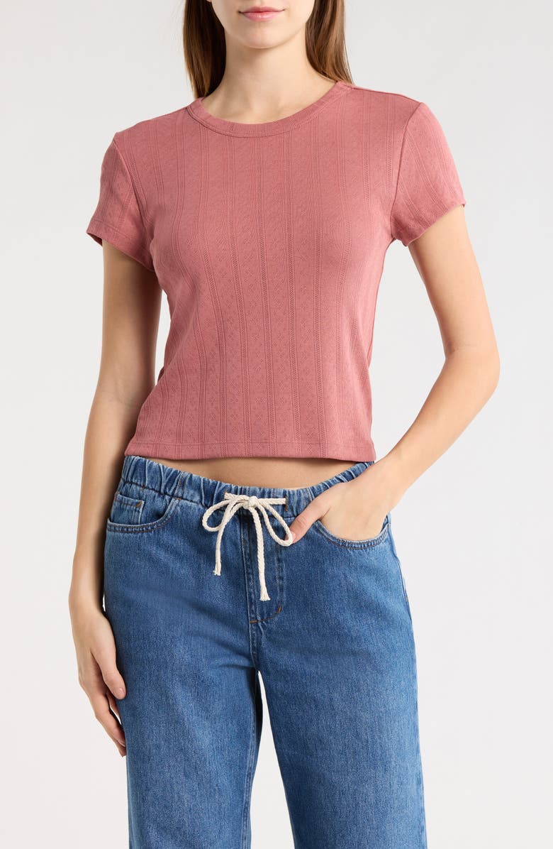 Marine Layer Lexi Pointelle Crewneck T-Shirt, Main, color, Withered Rose