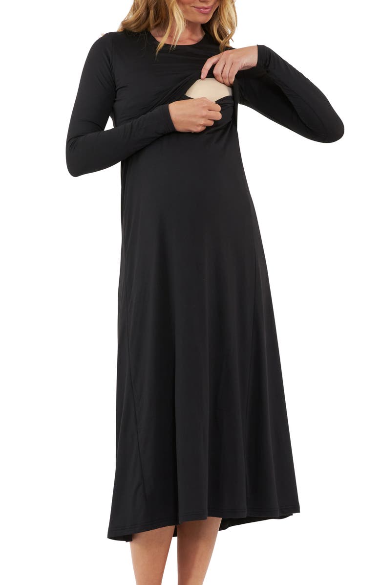 Ripe Maternity Long Sleeve Midi Maternity/Nursing Dress, Alternate, color, 