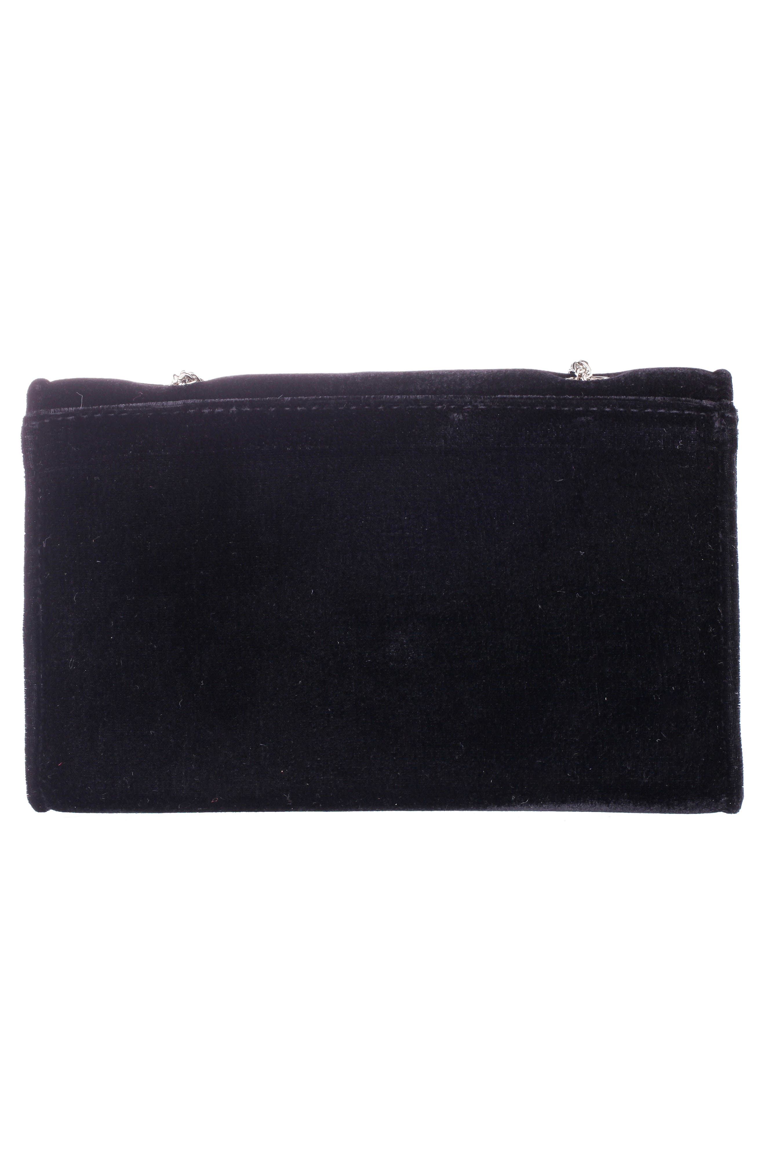 Navi Crystal Brooch Velvet Clutch, Alternate, color, BLACK