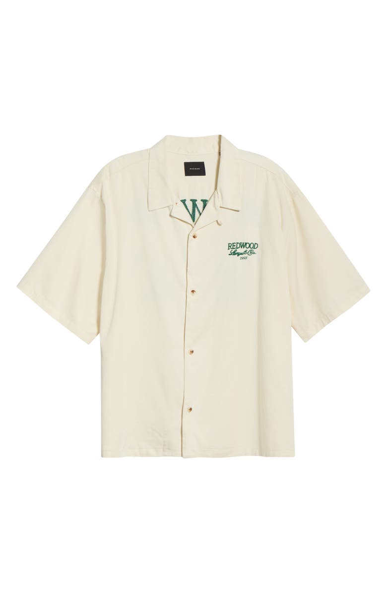 PacSun Redwood Embroidered Camp Shirt, Main, color, Cream