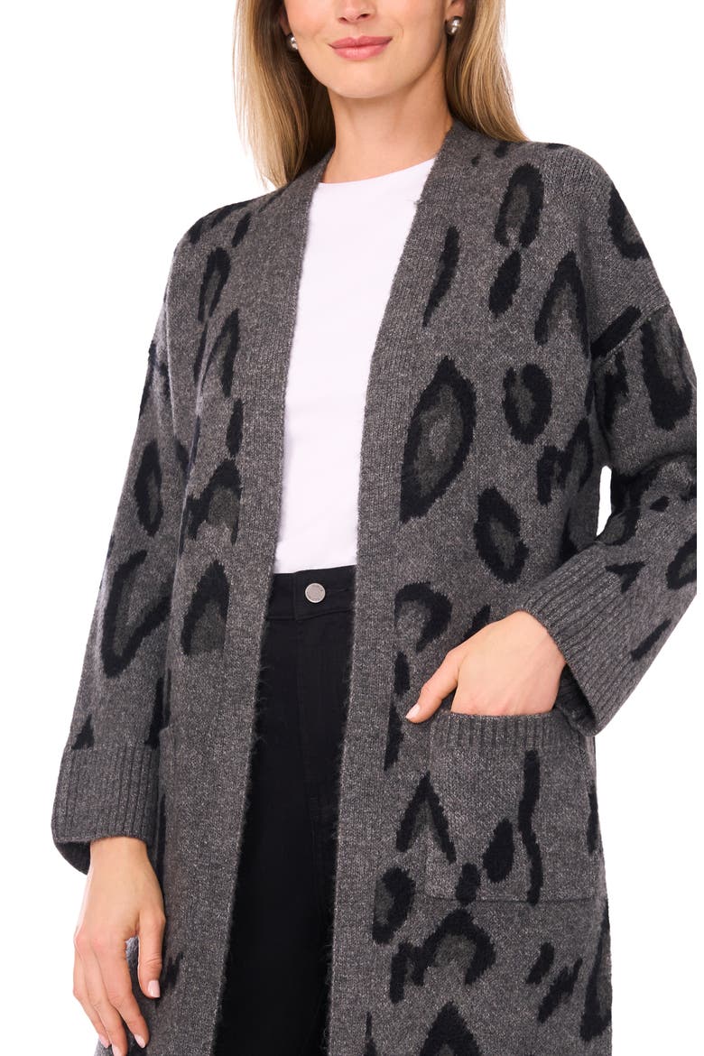 Animal Print Longline Cardigan, Alternate, color, MEDIUM HEATHER GREY