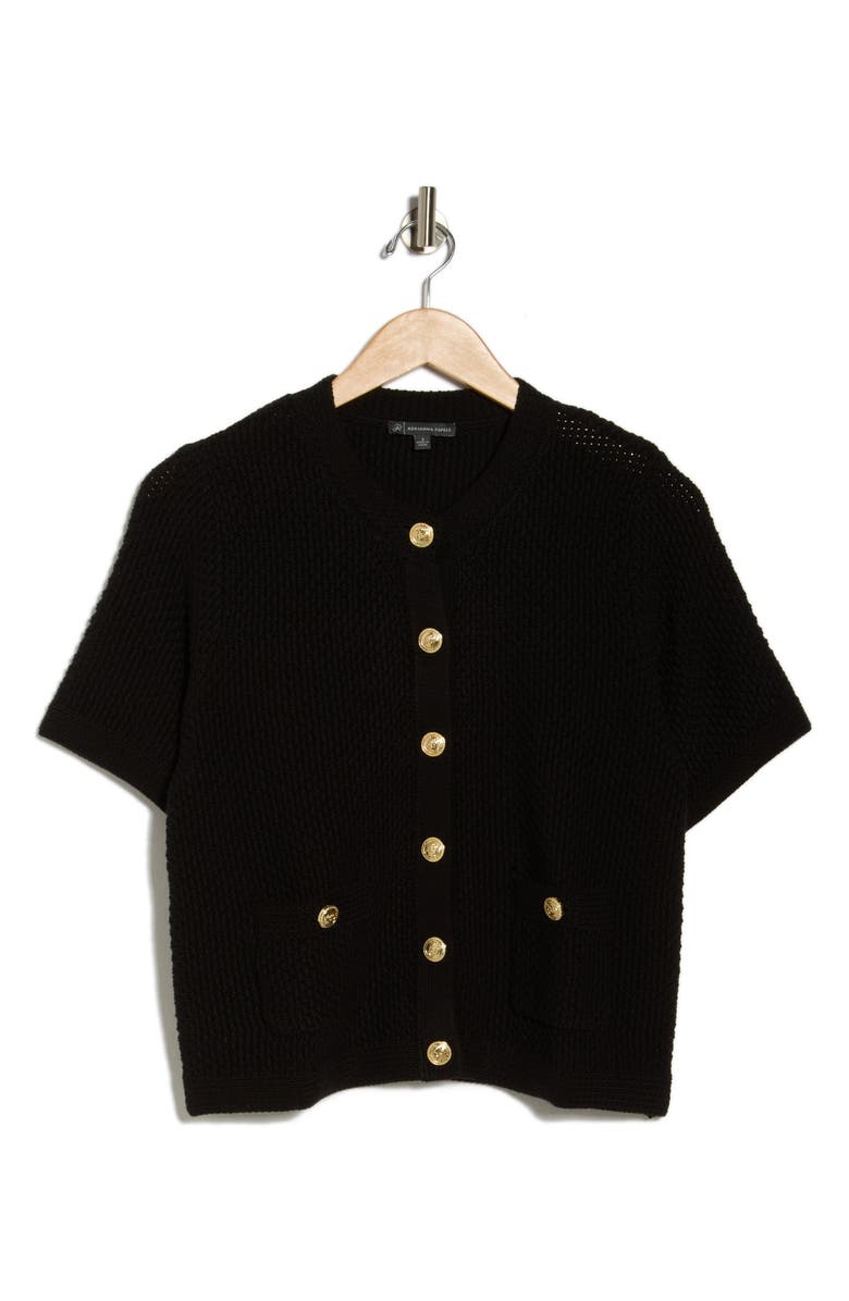 Adrianna Papell Cotton Short Sleeve Cardigan, Alternate, color, Black