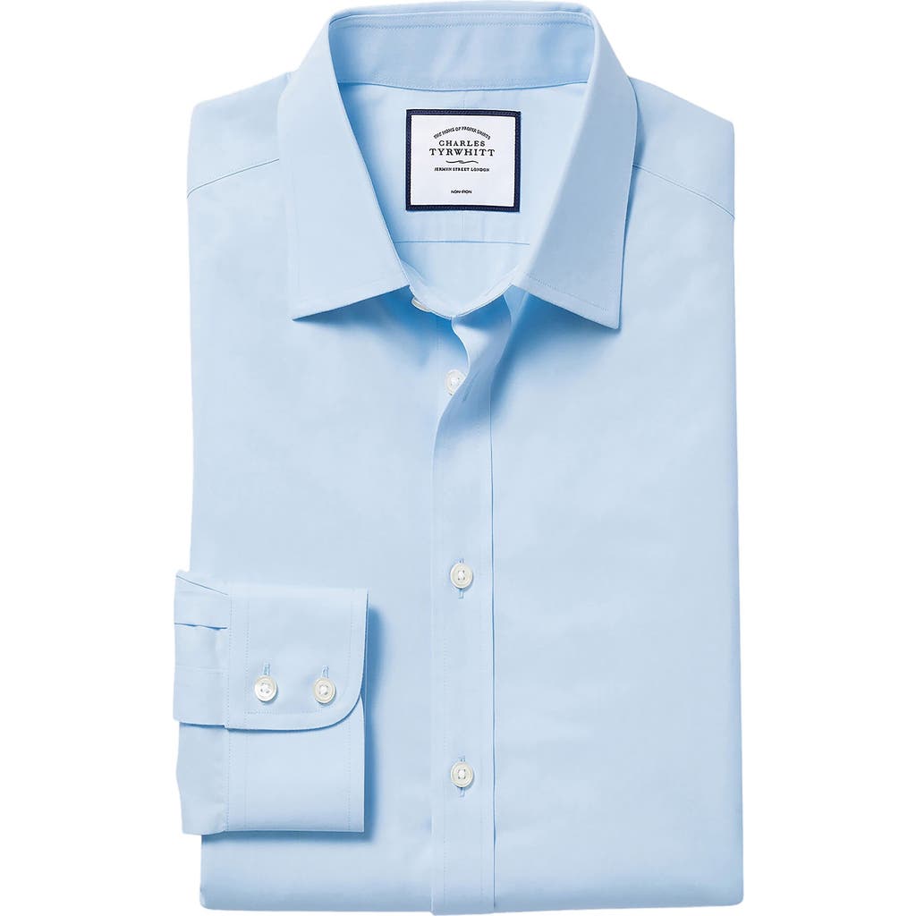Shop Charles Tyrwhitt Non-iron Poplin Slim Fit Shirt Double Cuff In Sky Blue