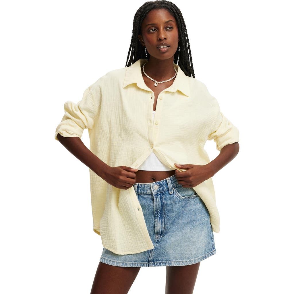 Cotton On Haven Long Sleeve Shirt In Lemon Icing Double Cloth