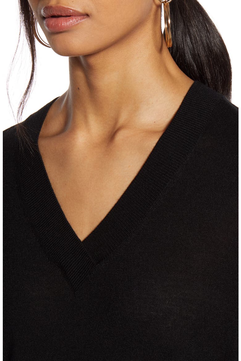 V-Neck Merino Wool Blend Sweater, Alternate, color, BLACK