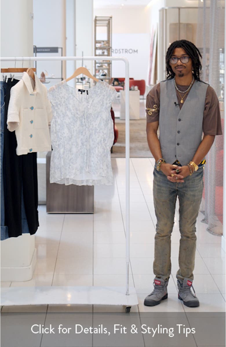 Ruched Floral Sleeveless Silk Top, sales video thumbnail