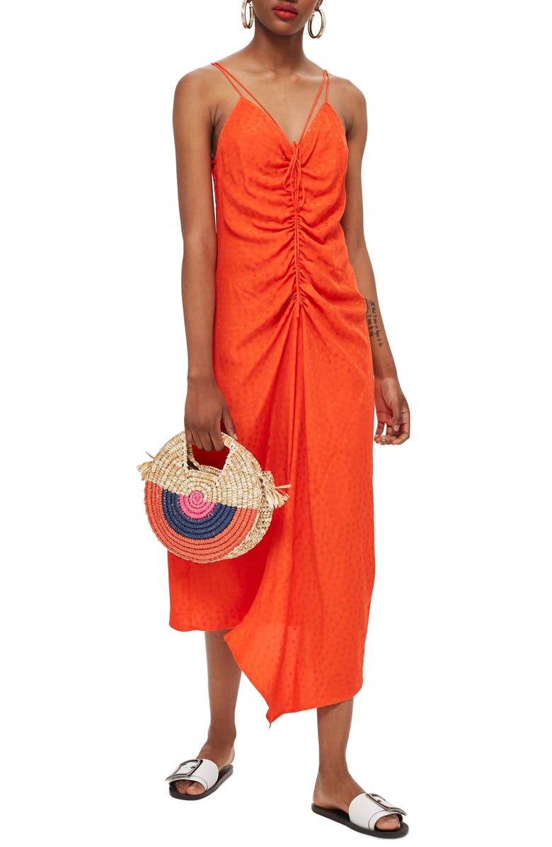 Topshop Star Jacquard Ruched Slipdress, Main, color, 