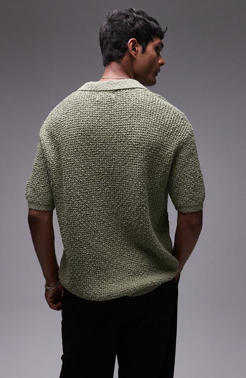 Topman Knit Camp Collar Polo In Khaki-green In Khaki