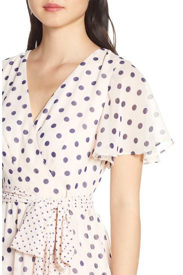 Polka Dot Chiffon Faux Wrap Dress, Alternate, color, BLUSH