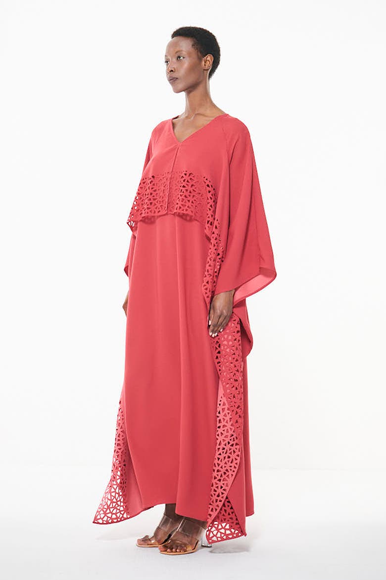 Laser Cut Cape Kaftan, Alternate, color, Coral
