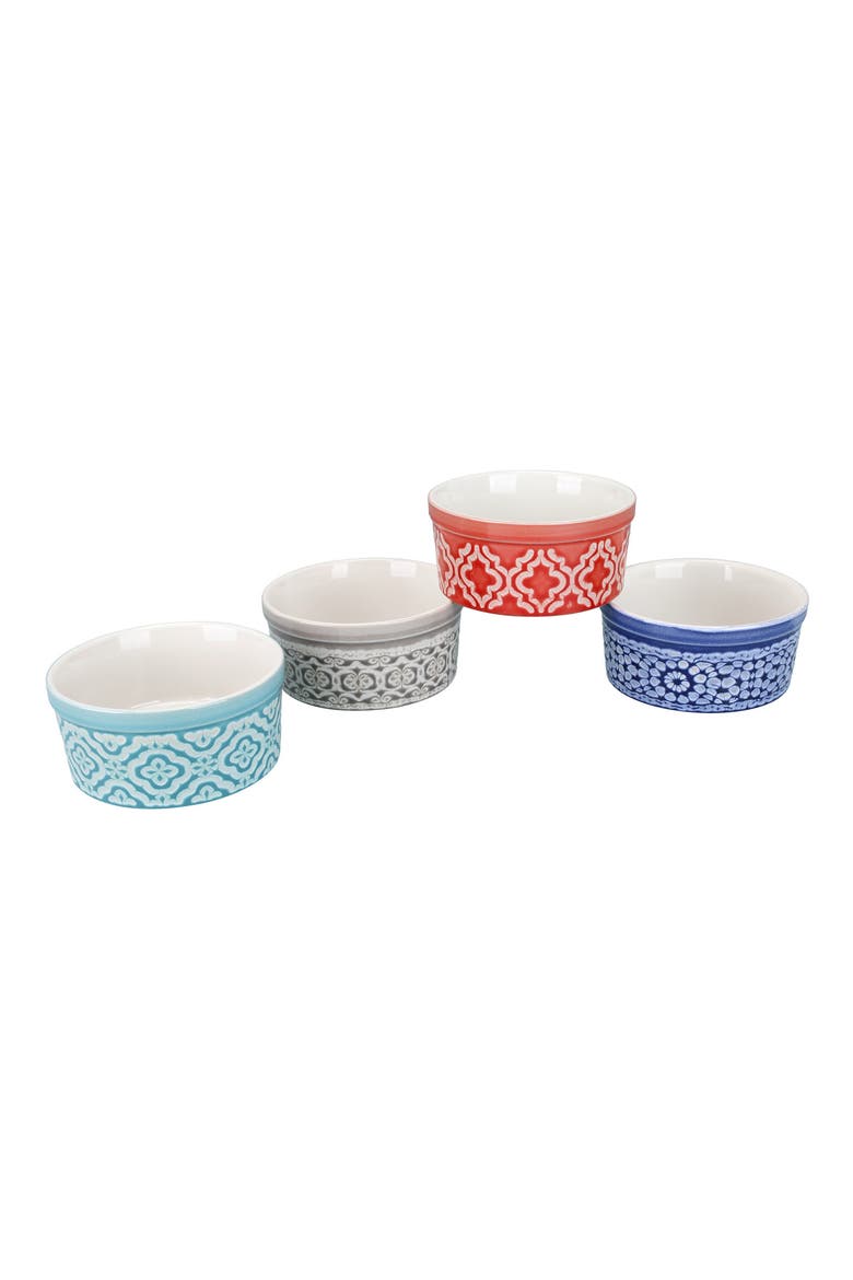 Set of 4 Stoneware Dominique Soufflé Dishes, Main, color, WHITE MULTI