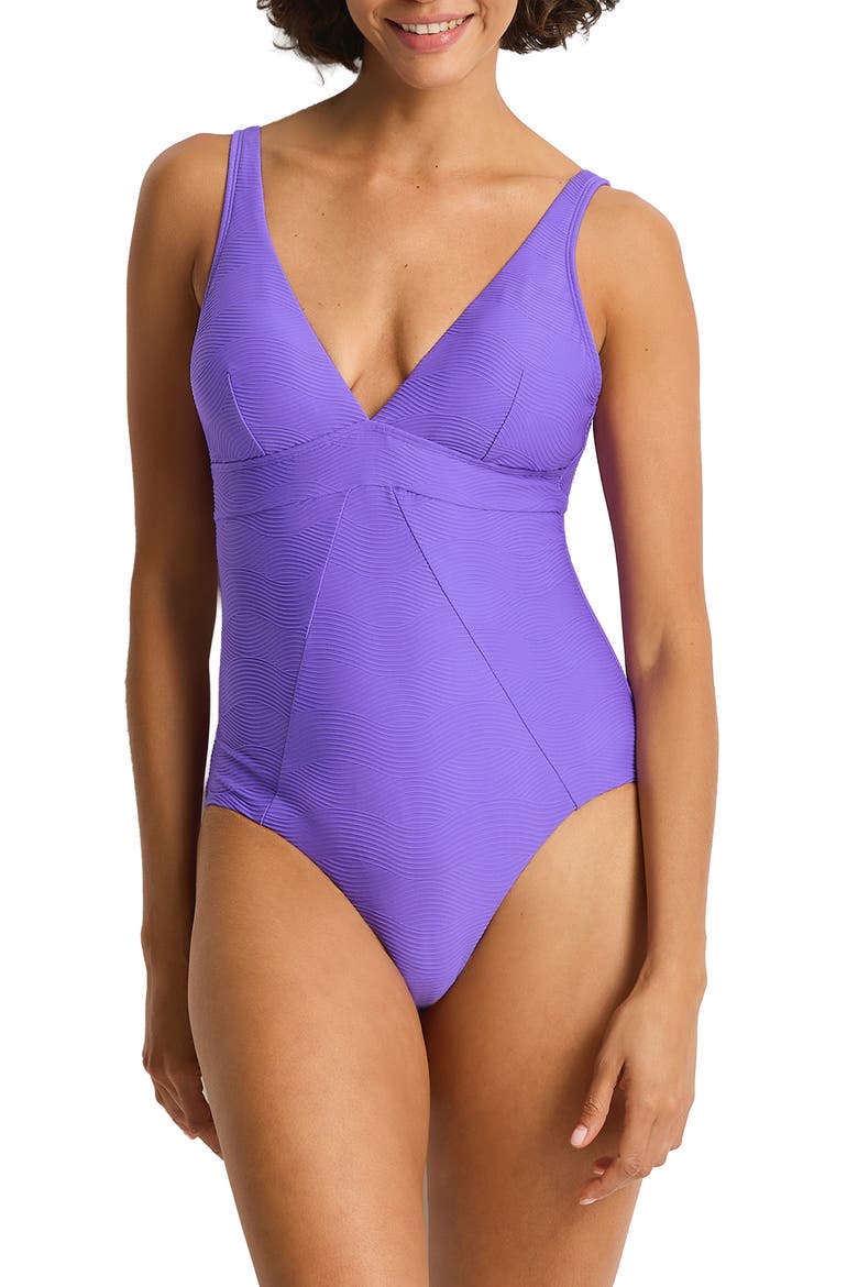 Zen Scoop Back Panel One-Piece Swimsuit, Main, color, LILAC