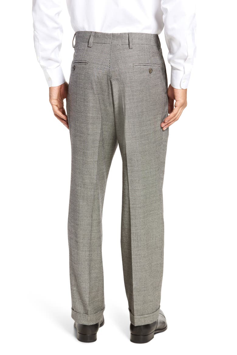 Touch Finish Pleated Houndstooth Classic Fit Stretch Wool Dress Pants, Alternate, color, BLACK/ WHITE