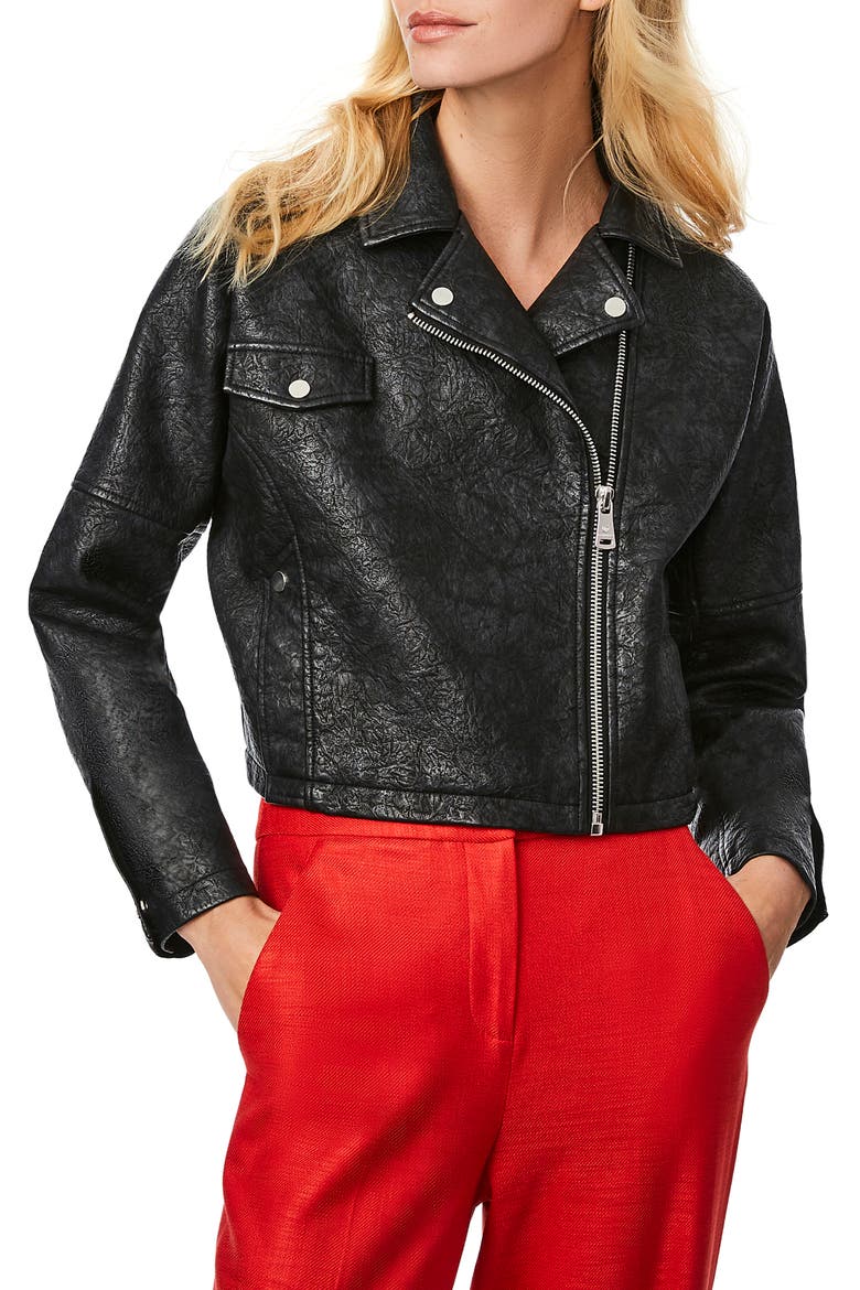Bleecker Faux Leather Moto Jacket, Main, color, BLACK