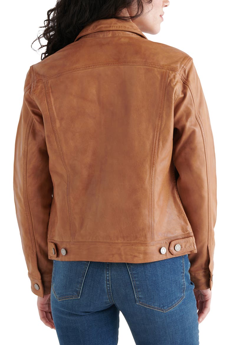 Leather Trucker Jacket, Alternate, color, COGNAC