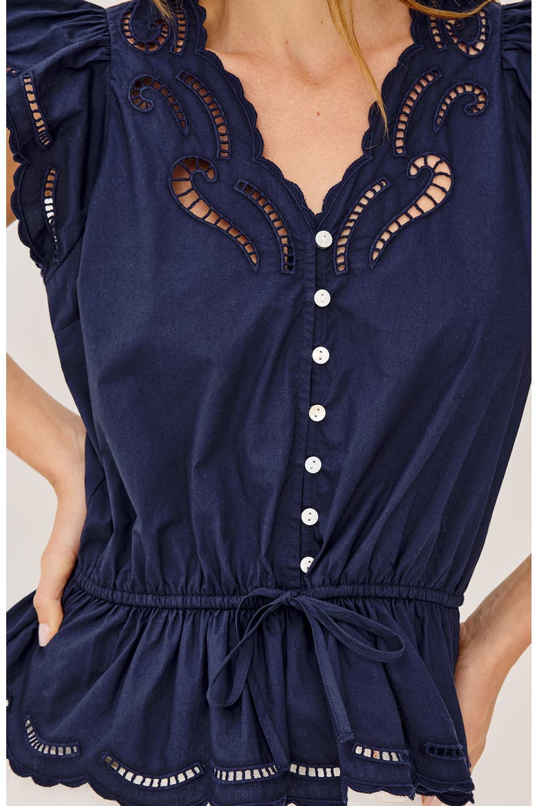 Sandi Petal Sleeve Peplum Top, Alternate, color, NAVY