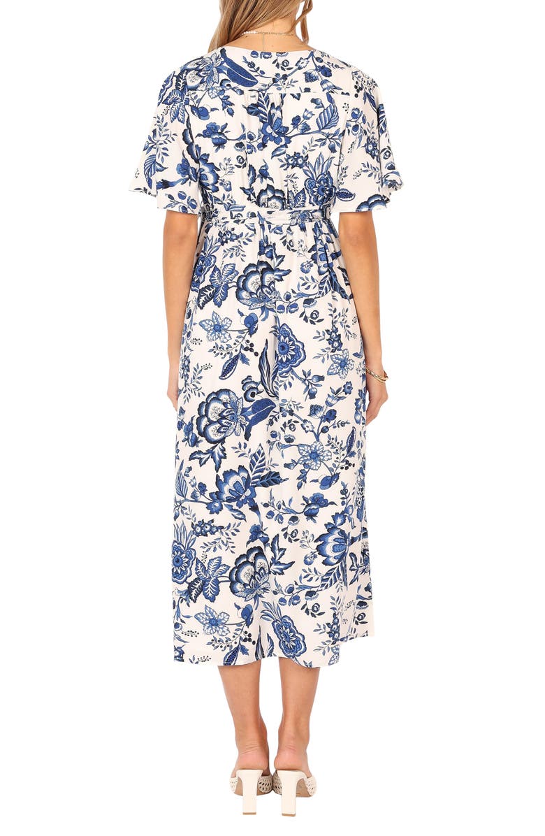 Petal & Pup Kaleen Floral Midi Wrap Dress, Alternate, color, White Blue