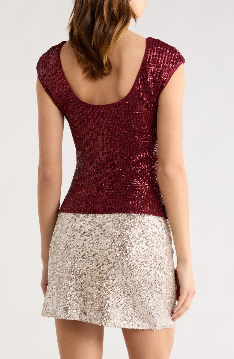 Abound Cap Sleeve Sequin Top, Alternate, color, Burgundy Tannin