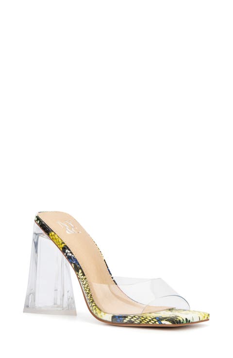 Heather Snake Embossed Lucite Heel Sandal