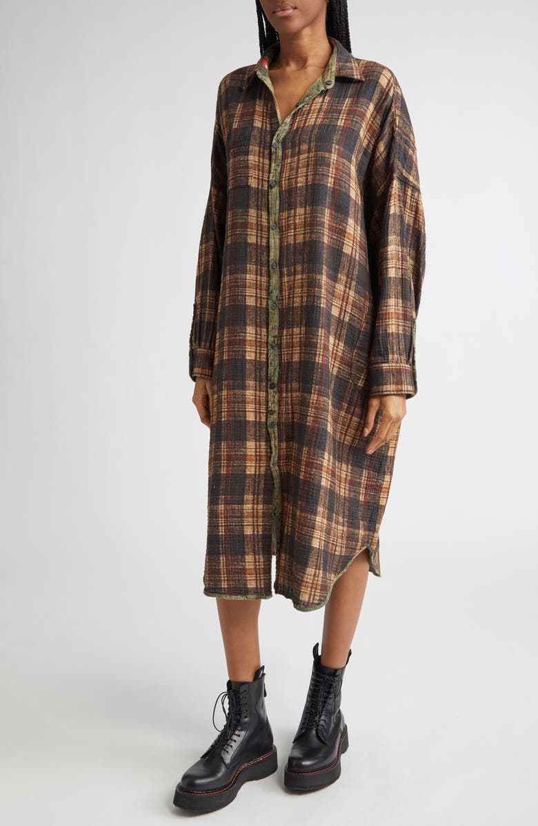 R13 Jumbo Long Sleeve Shirtdress, Alternate, color, Plaid With Turquoise Floral