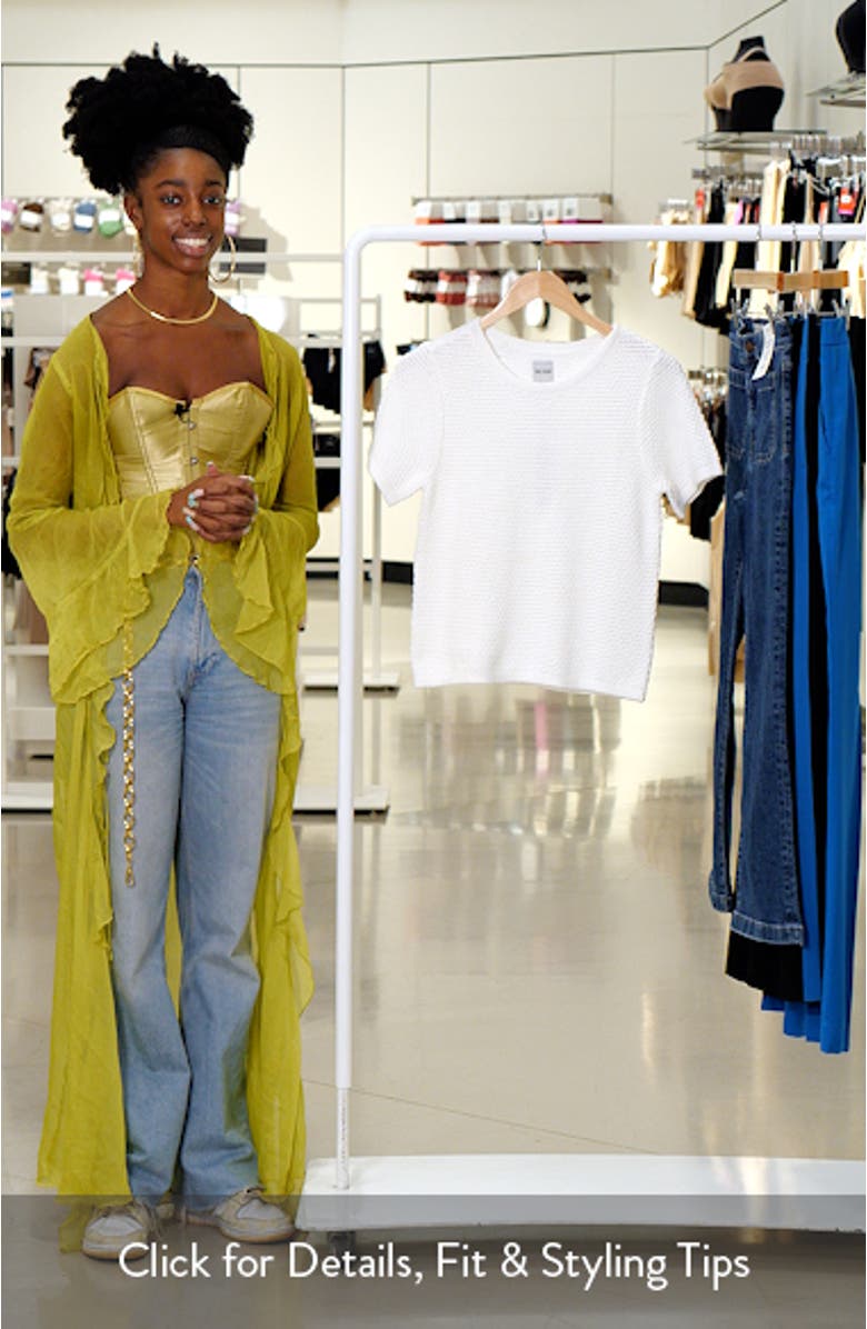 Tuck Open Stitch Short Sleeve Cotton Sweater, sales video thumbnail