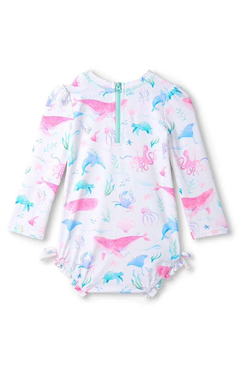 Hatley Kids' Painted Sealife Long Sleeve Rashguard Swimsuit, Alternate, color, White
