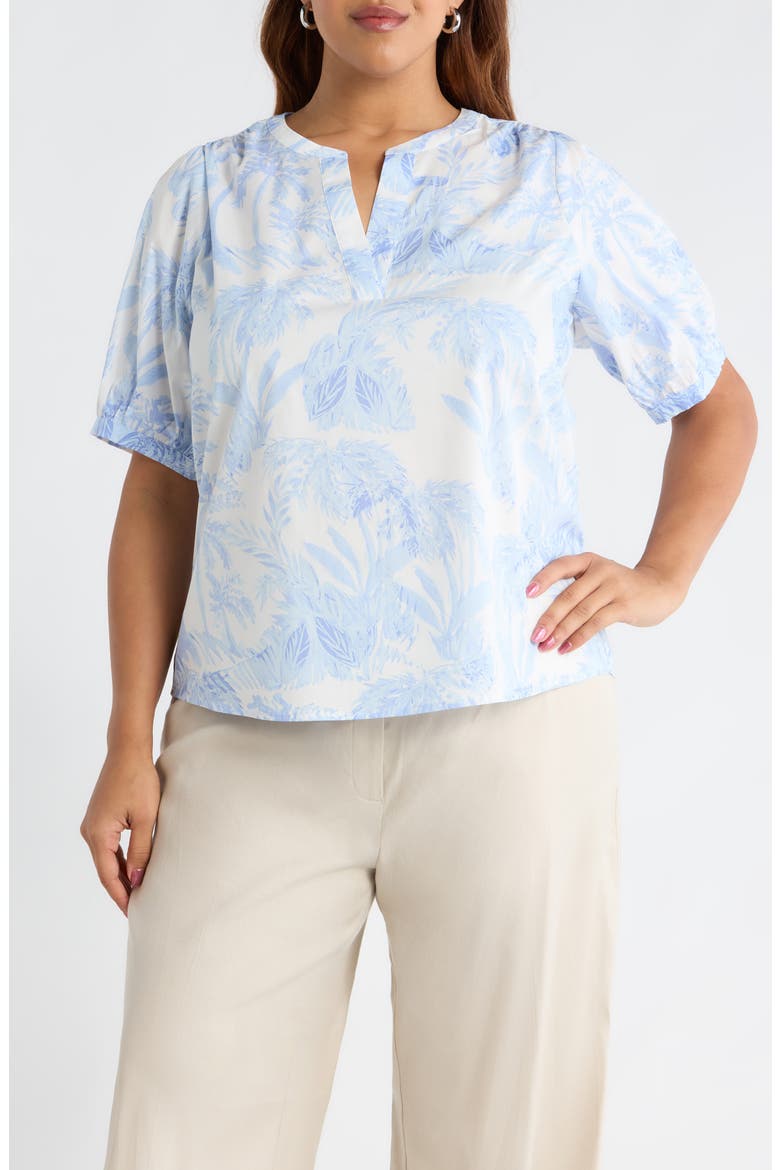 Poly Leaf Neli Puff Sleeve Cotton Top, Main, color, BLUES-WHT-MUL