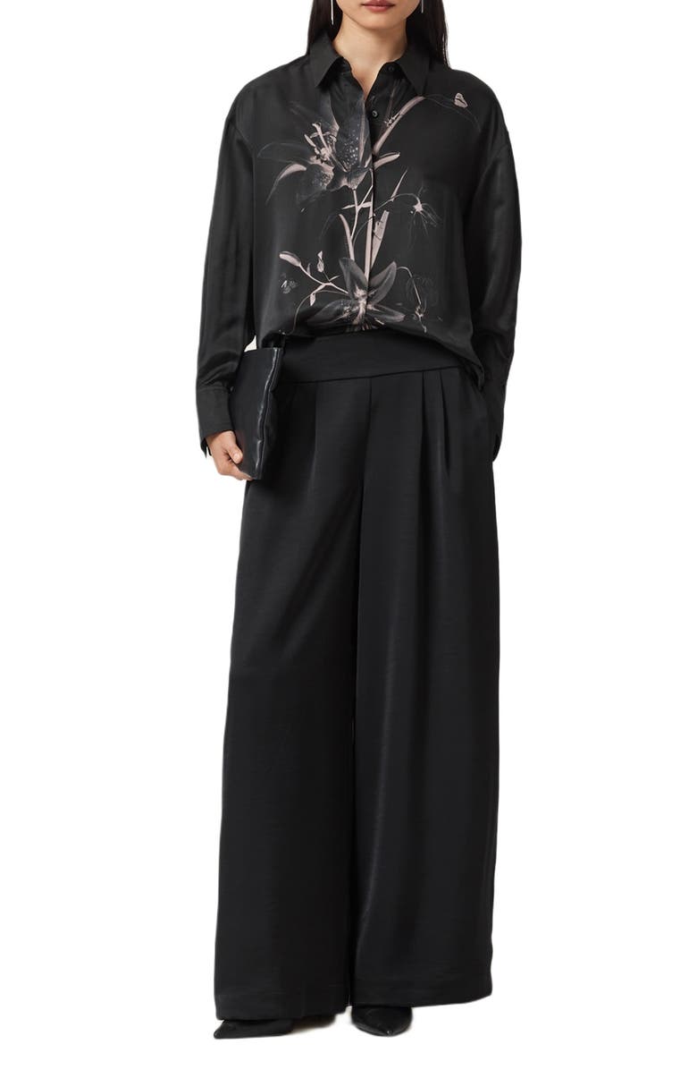 AllSaints Bernie Floral Print Long Sleeve Woven Shirt, Alternate, color, Petra Black