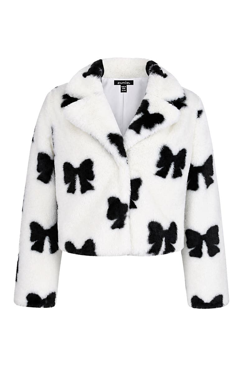 Kids' Bow Faux Fur Jacket, Main, color, IVORY/BLACK
