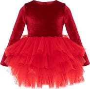 Mini Celebrities Cherry Long Sleeve Velvet Tutu Dress