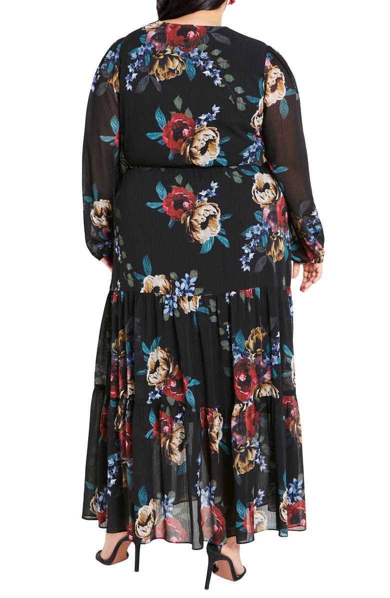 City Chic Xander Floral Long Sleeve Chiffon Maxi Dress, Alternate, color, 