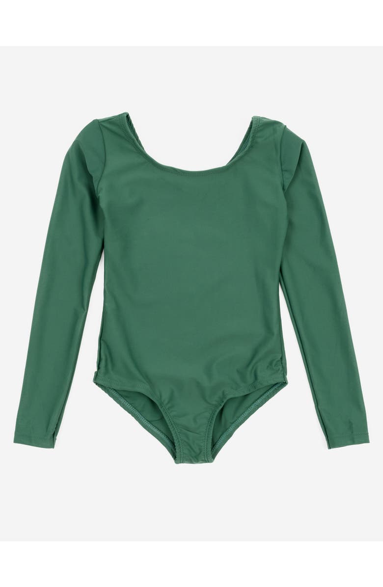 Leveret Girls Long Sleeve Leotard, Main, color, Uniform Green