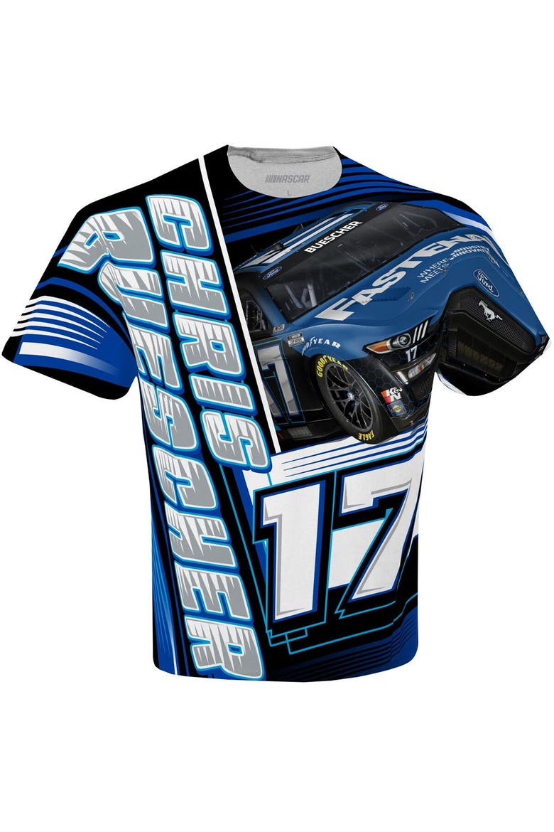 Men's Checkered Flag White Chris Buescher Fastenal Sublimated Dynamic Total Print T-Shirt, Alternate, color, White