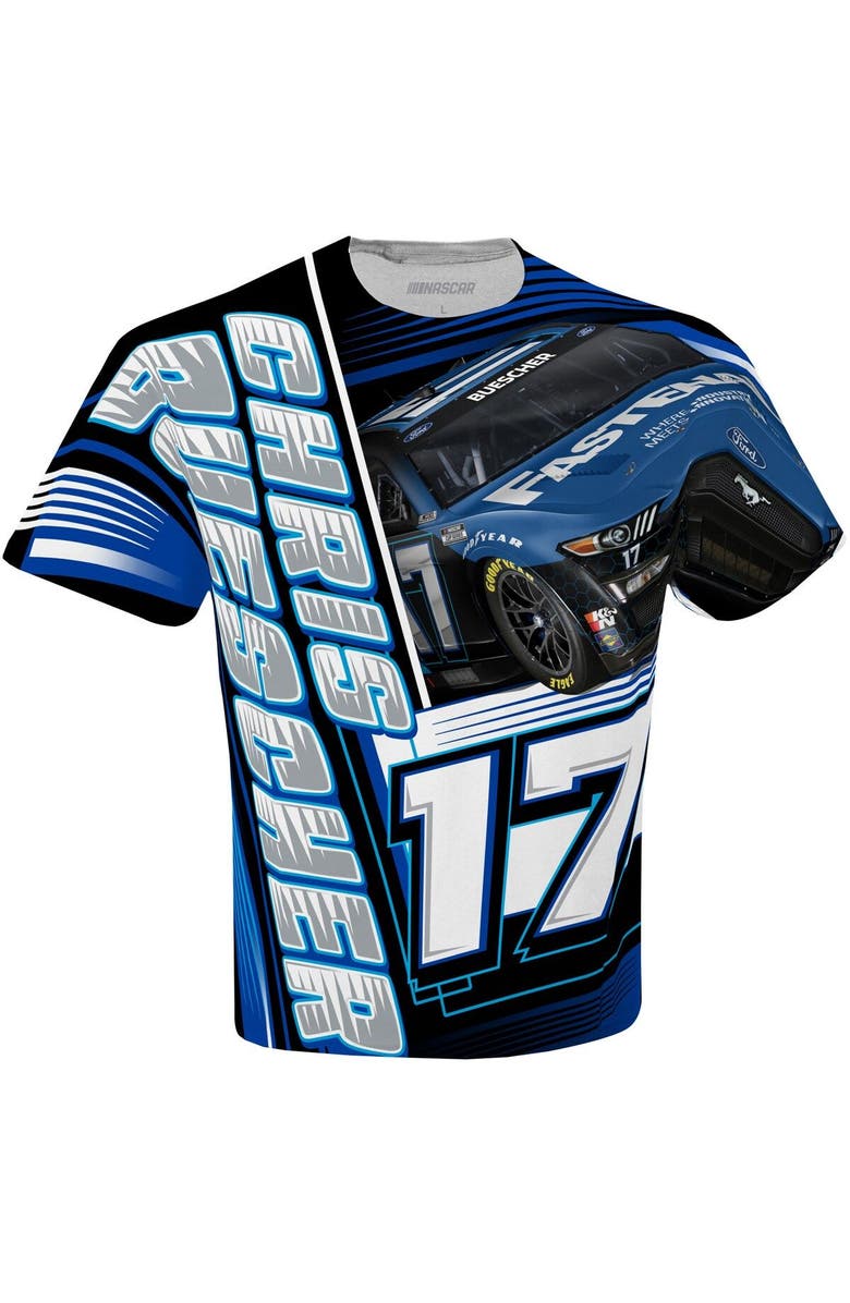 CHECKERED FLAG Men's Checkered Flag White Chris Buescher Fastenal Sublimated Dynamic Total Print T-Shirt, Alternate, color,