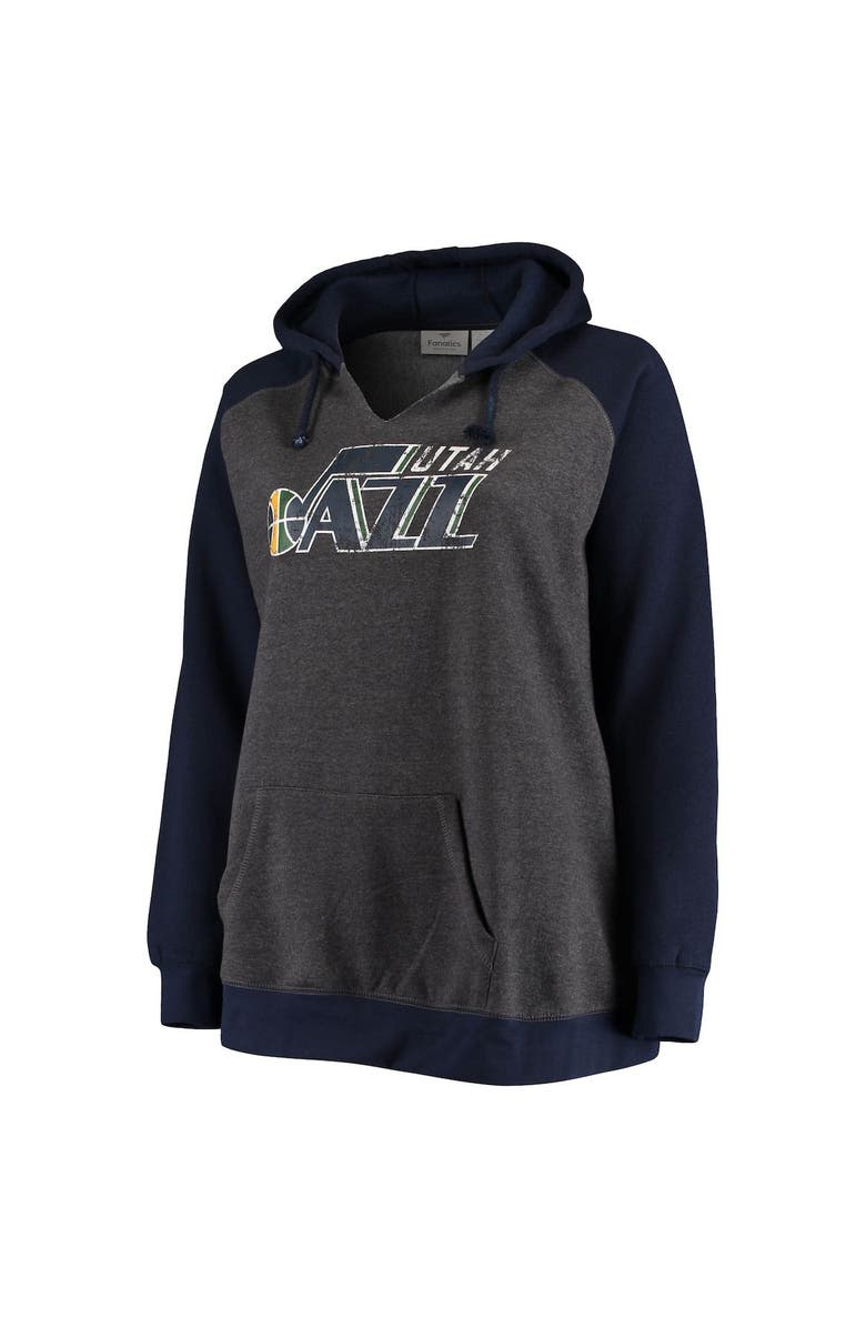 FANATICS Women's Fanatics Branded Charcoal/Navy Utah Jazz Plus Size Raglan Notch Neck Pullover Hoodie, Alternate, color,