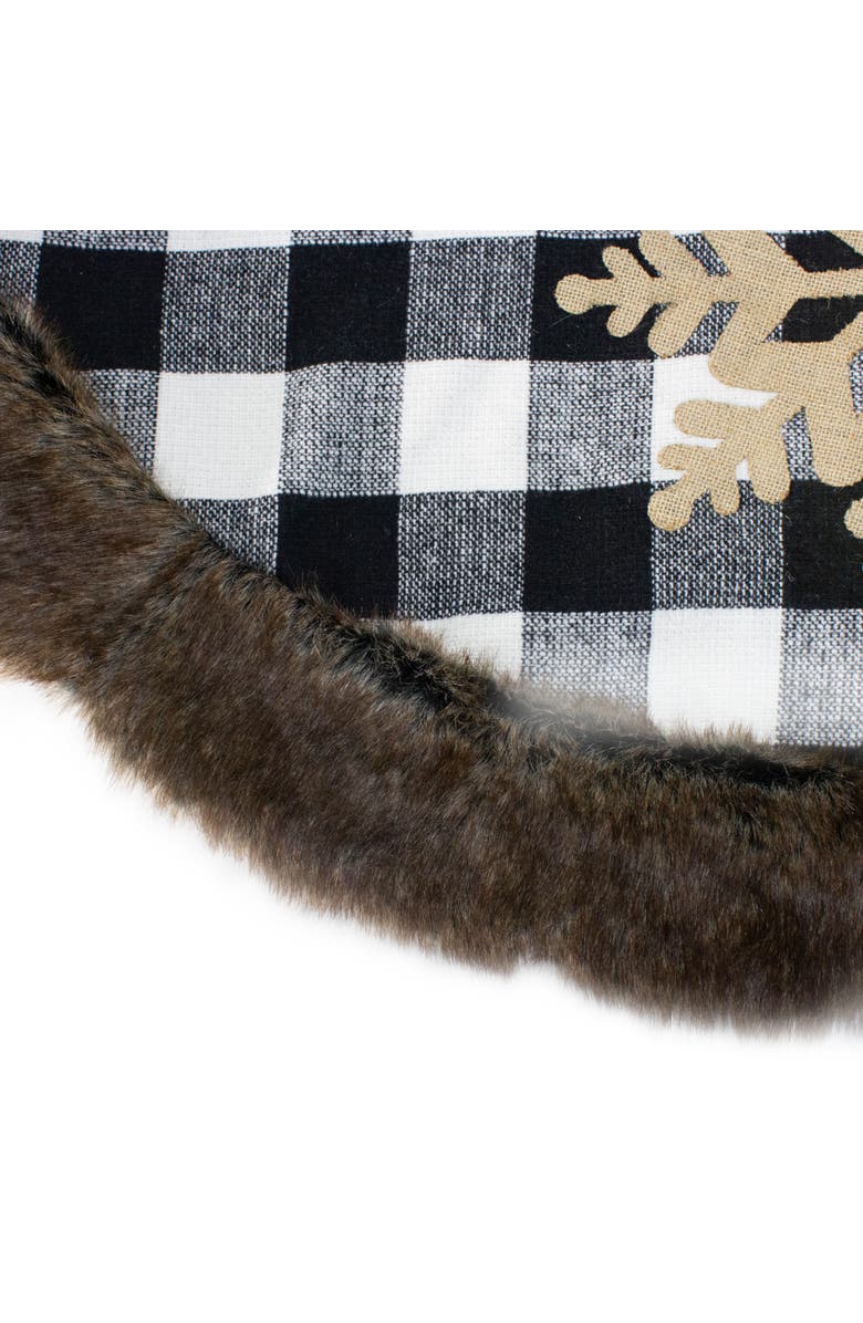 Northlight 48" Black and White Buffalo Plaid Christmas Tree Skirt with Burlap Snowflake, Alternate, color, Black