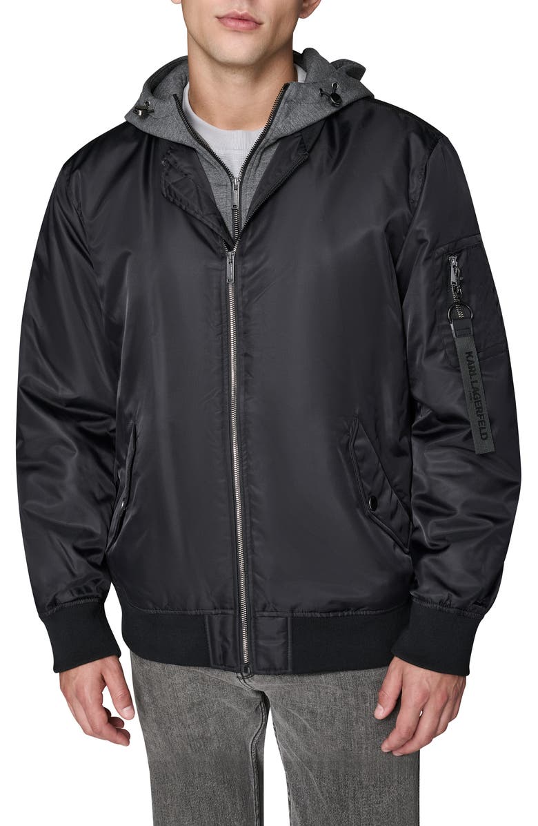 KARL LAGERFELD PARIS Full Zip Bomber Jacket, Alternate, color, Black