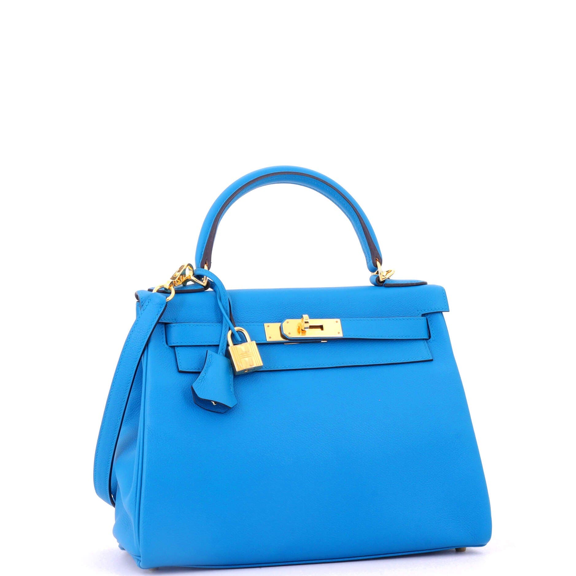 Pre-Owned Hermes Kelly Handbag Blue Evercolor with Gold Hardware 28, Alternate, color, 