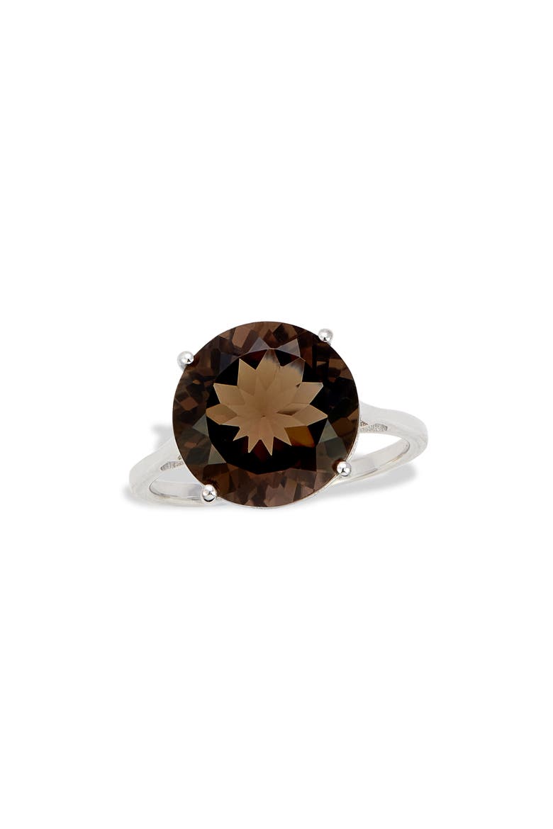 Semiprecious Stone Solitaire Ring, Main, color, SILVER/ SMOKY QUARTZ