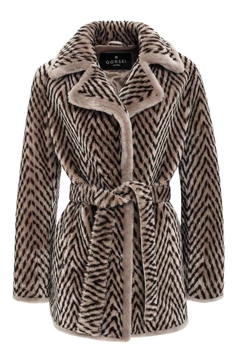 GORSKI Chevron Grooved Genuine Shearling Jacket, Alternate, color, Taupe/Brown