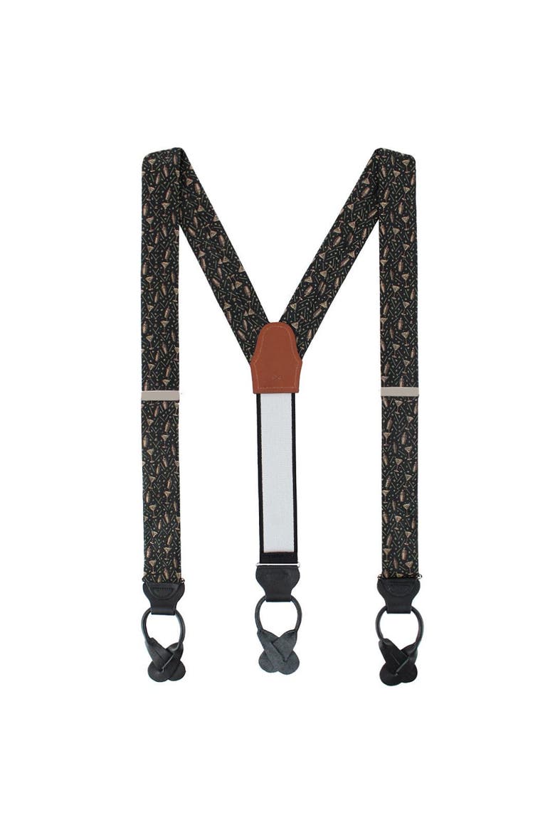 Happy Hour Martini Fun Novelty Silk Button End Suspenders, Alternate, color, Black