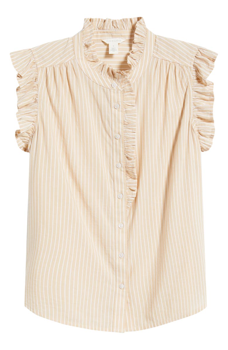 Caslon<sup>®</sup> Ruffle Sleeve Cotton Blend Top, Alternate, color, Tan-White Penny Stripe