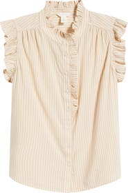 Caslon® Ruffle Sleeve Cotton Blend Top