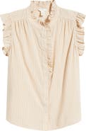Caslon® Ruffle Sleeve Cotton Blend Top