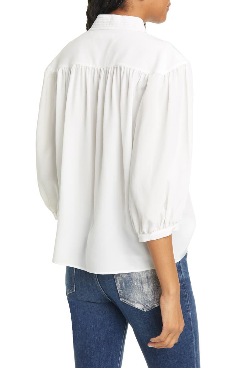 Cali Gathered Silk Top, Alternate, color, OFF WHITE