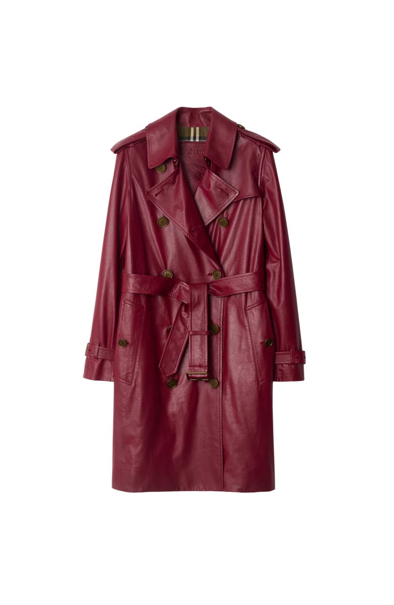 Burberry Mid-length Leather Kensington Trench Coat, Alternate, color, Ripple