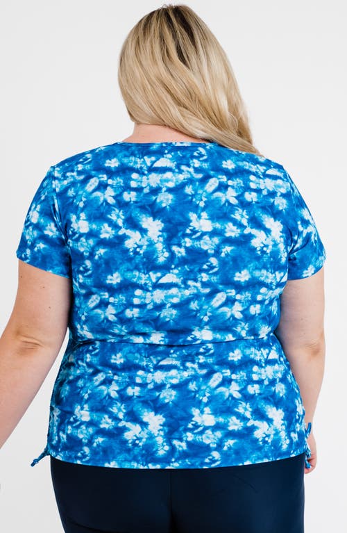 Calypsa Plus Size Short Sleeve Adele Swim Top In Blue