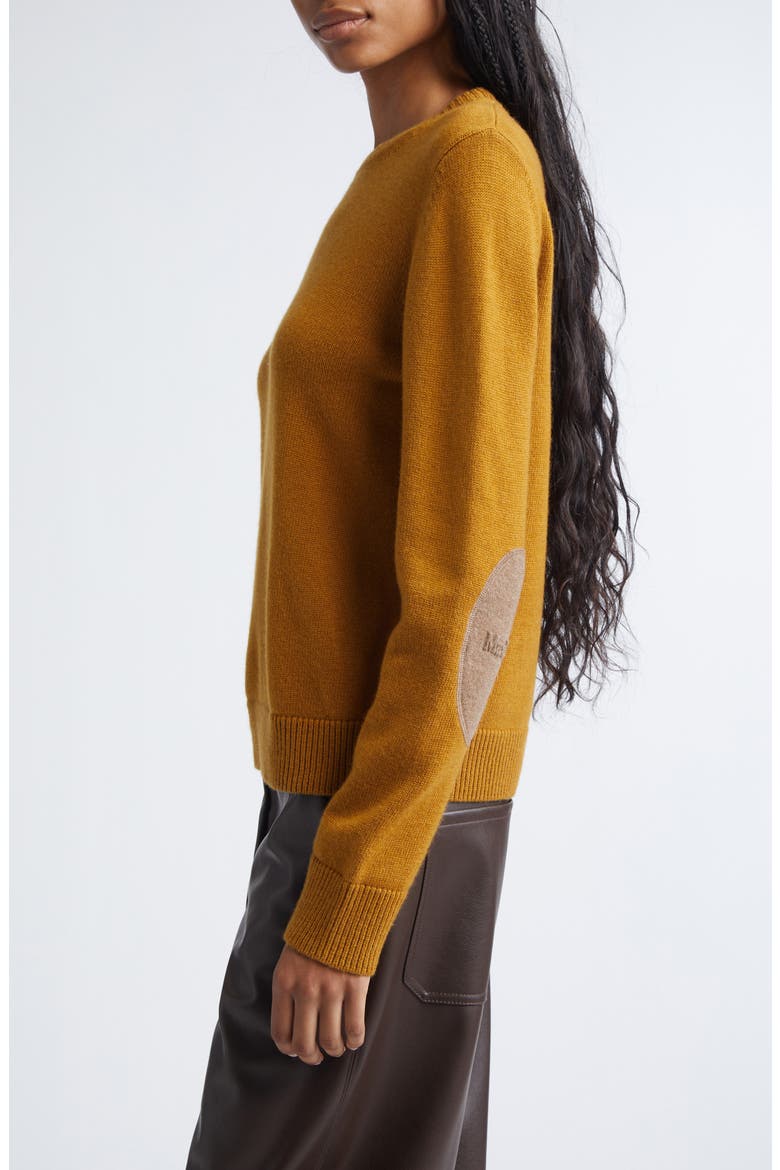 Fresia Elbow Patch Wool & Cashmere Crewneck Sweater, Alternate, color, MUSTARD