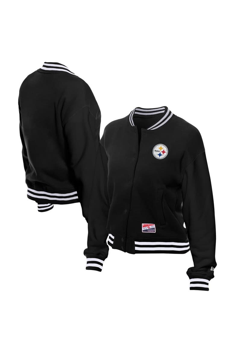 Women's New Era  Black Pittsburgh Steelers Throwback Fleece Full-Snap Jacket, Main, color, Black